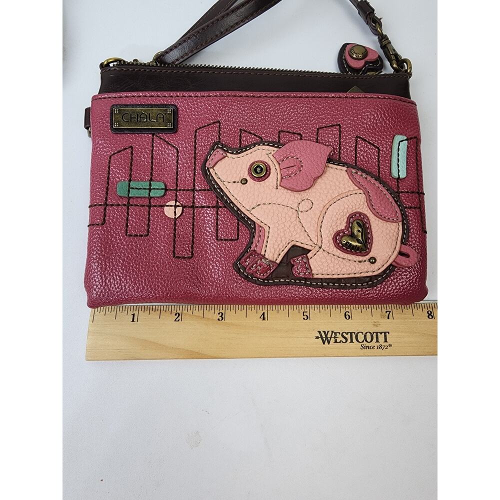 Chala Vegan Pink Pig Mini Crossbody Purse Handbag Convertible Strap Zippers Farm - Picture 9 of 10